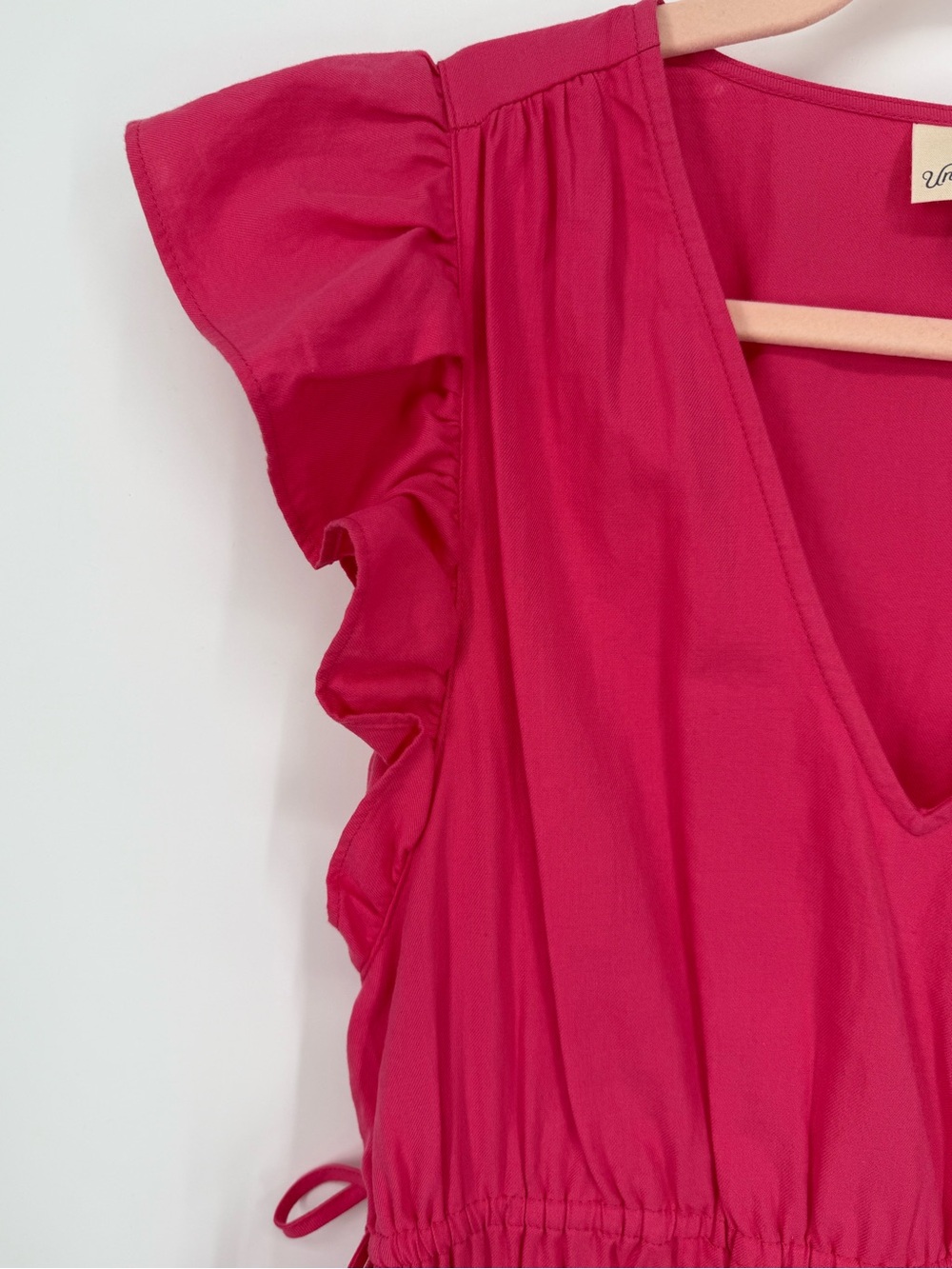 Universal Thread Hot Pink V-Neck Dress with Flutter Sleeves Mini - Picture 3 of 6